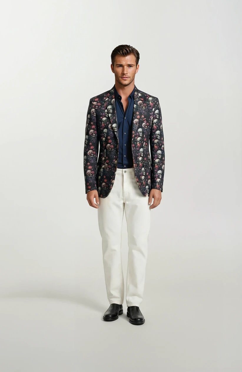 Claudio Lugli Skull and Rose Print Jacket